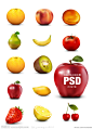 众多新鲜水果 逼真 水果 新鲜水果 各种水果 橙子 水蜜桃 桃 梨 香蕉 西红柿 番茄 猕猴桃 苹果 芒果 草莓 柠檬 樱桃 PSD分层素材 源文件 300DPI