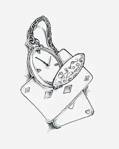 手绘怀表_新图网 https://ixintu.com 怀表 复古 扑克牌 童话 黑白 素描