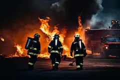 灭火器消防员救火背影摄影图片