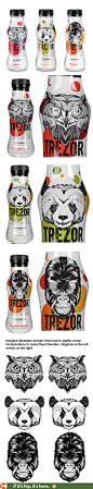 Beautifully illustrated bottles for Trezor Protein Smoothies by Andreis Preis.