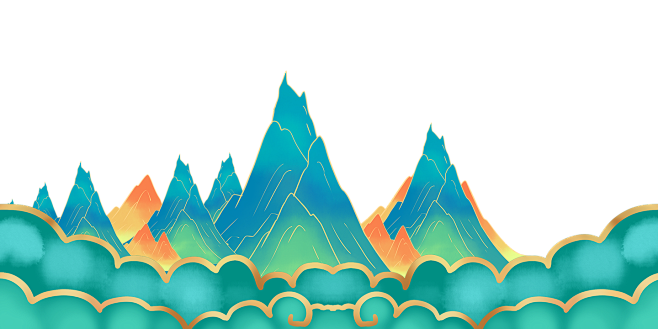 中国风山水镀金镶金边手绘元素_PSD分层...