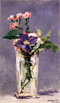 爱德华·马奈(Edouard Manet)高清作品《水晶花瓶中的平克斯和铁线莲属》