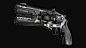 Sci-fi handgun, Gregory Trusov : 23.4k tris, 4k textures. 
Original concept design by Peterku https://www.deviantart.com/peterku/art/Jaw-concept-of-sci-fi-handgun-633891628