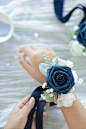 Wrist Corsages / Shoulder Corsages (Set of 2)- Dusty Blue & Navy : These beautiful corsages are designed for bridesmaids, the mother of the bride and groom, grandmother, and any other special female family member or friend. This color combination make