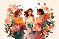 鲜花女生扁平风水果女孩人像插画