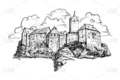 城堡,草图,捷克,墨水,欧洲,古老的,名声,公园,绘制