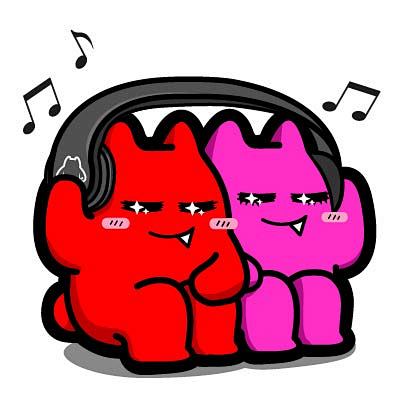m2620180622魔鬼猫表情听音乐半身坐抱膝魔登猫耳机约会享受音符ip
