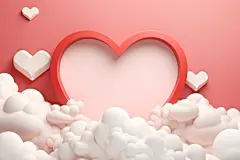 粉色爱心云朵节日立体背景图