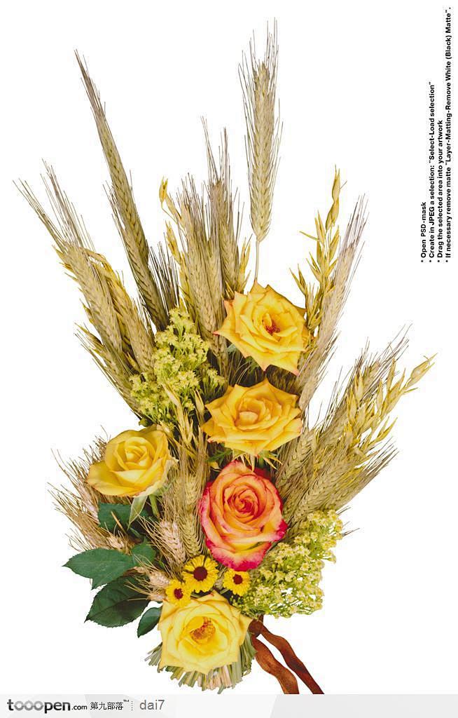 花艺花束-金黄麦穗与玫瑰