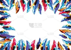 复古波西米亚风格手绘水彩热带明亮多彩的羽毛边框框装饰插图。A4 A5 A3国际纸幻灯片海报卡，为文本
