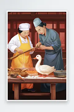 AI数字艺术美味北京烤鸭美食制作元素插画-众图网