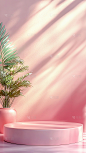 背景系列粉色绿植光影感展台