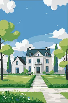 手绘卡通别墅插画