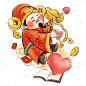 情人节正月初五迎财神创意财神爷插画元素