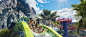 A family of four crashes down a slide at Universal's Volcano Bay water theme park at Universal Orlando. 