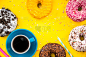 平铺,咖啡,活力,早餐,水平画幅,无人,蓝色,面包店,巧克力,小吃