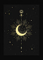 Moon Totem art print in gold foil and black paper with stars and moon by Cocorrina