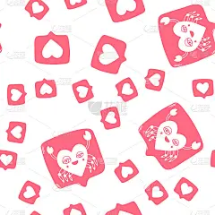 社交媒体上的图标是红色的心型，上面画着可爱的螃蟹。无缝矢量图案的背景，壁纸，包装