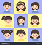 Set of Kids Blue Yellow. Vector illustration set of cute kids cartoon Character with different hair style.-人物-海洛创意(HelloRF)-Shutterstock中国独家合作伙伴-正版素材在线交易平台-站酷旗下品牌