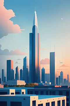 房屋建筑办公楼城市剪影扁平插画图片