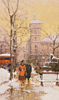 巴黎冬日 19世纪法国画家Eugene Galien Laloue ​​​​
