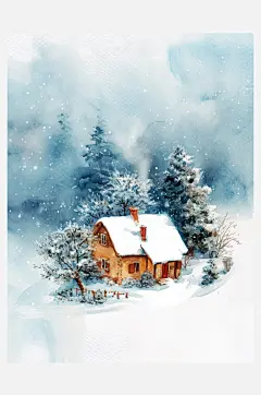 冬季雪地水彩手绘插画-众图网