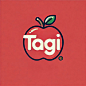 简约风格的Tagi品牌logo，字母和苹果融合，苹果保留原本形状