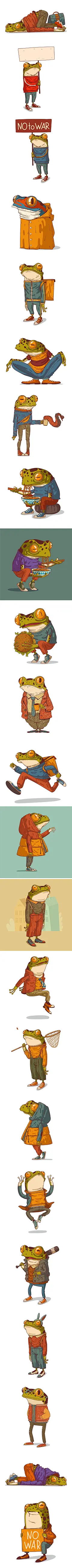 手绘卡通可爱创意动物青蛙拟人IP形象服装印花插画AI矢量设计素材-淘宝网