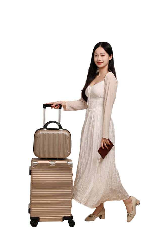 登机旅游长裙少女行李箱少女人物免抠元素