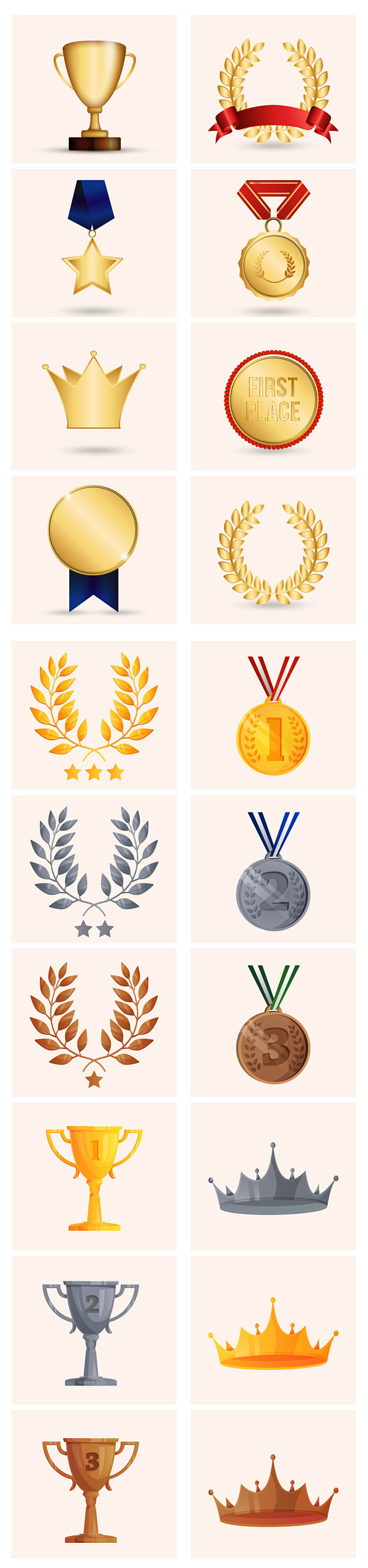 矢量冠军金色奖杯奖牌奖章排名名次设计元素金牌奖座橄榄叶勋章银牌铜牌第一名第二名第三名亚军季军皇冠黄金金奖