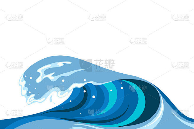 海啸波浪在平面卡通风格。