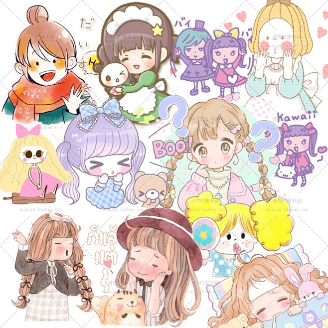 136号日系萌妹卡通Q版可爱女孩人物表情...