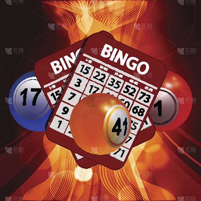 新的3D Bingo球和卡片在发光的背景素材-花瓣网