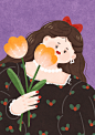 花与少女插画