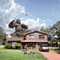 Electric Art | St. George Insurance : Using stock backgrounds and lots of digital skills, Electric Art created over-the-top home insurance nightmares.  Agency:   Saatchi & Saatchi Sydney; CD: Darren Borrino; Art Director: Simon O'Neill; Copywriter: Ro