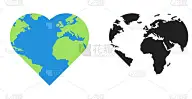 地球在心灵插图中。全球世界心形图标。