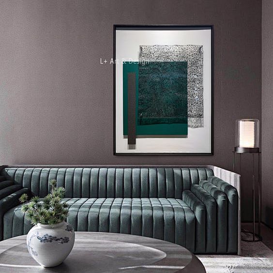 现代墨绿色轻奢装饰画沙发玄关背景创意定制...