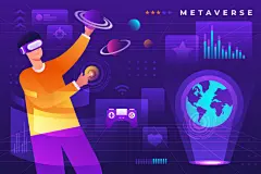 创意科幻科技未来元宇宙VR虚拟现实互联网人物插画Ai矢量设计素材-淘宝网