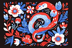 扁平风蛇年色块动物插画