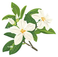 茉莉花—树枝上的白色茉莉花，黑色背景