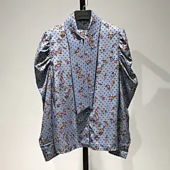 上品【AI】蝴蝶结领长袖碎花衬衫上衣女2019秋冬款品牌折扣女装店-淘宝网