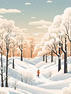 一个人在白雪覆盖的森林中行走海报