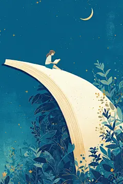 小孩看书手绘作品