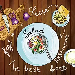 [编号3]平铺俯拍手绘西式电信甜品面包制作下午茶食物EPS矢量素材-淘宝网