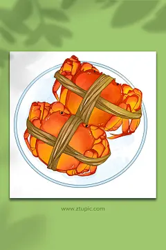 手绘中秋大闸蟹螃蟹秋季美食元素插画-众图网