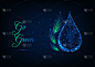 Ecology concept with glowing low polygonal water d