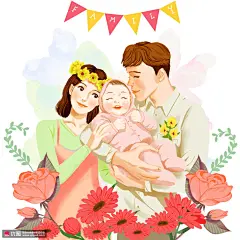 家庭节日纪念幸福家庭鲜花温馨家庭插画图片下载-优图网
