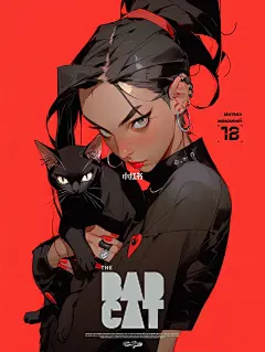AI手机壁纸-样黑猫的女孩超酷No.2