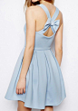 Light Blue Plain Sleeveless Mini Dress