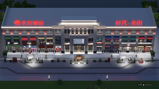 地产商业街 商铺包装 门头 效果图 @wenseen,2021 整体夜景